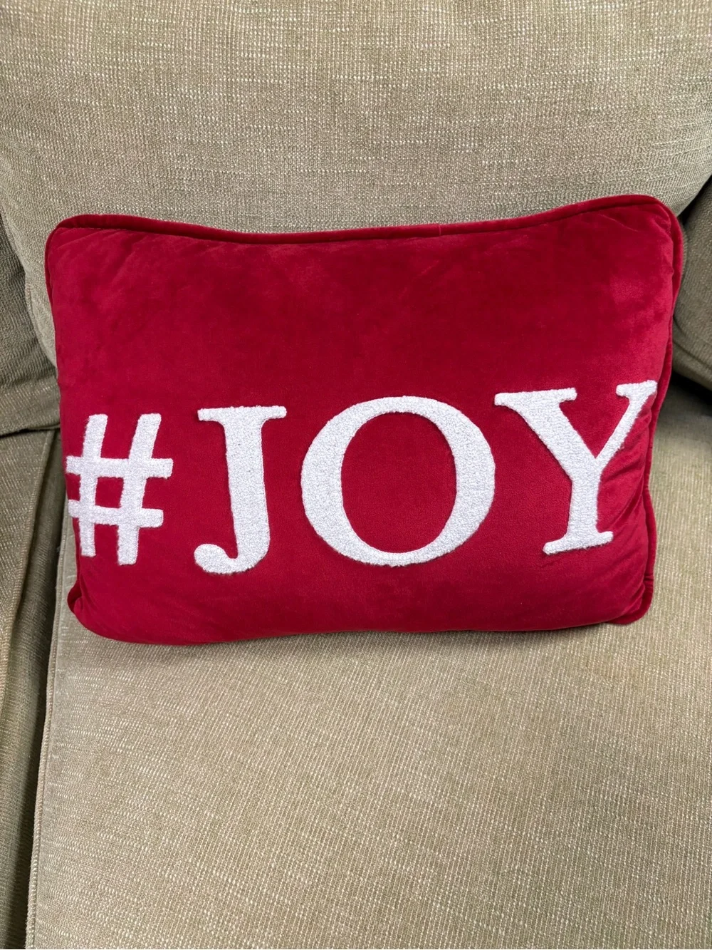 Red #JOY Holiday Throw Pillow - Festive Accent 17x12”